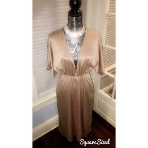Deep vneck satin feel champagne maxi dress
